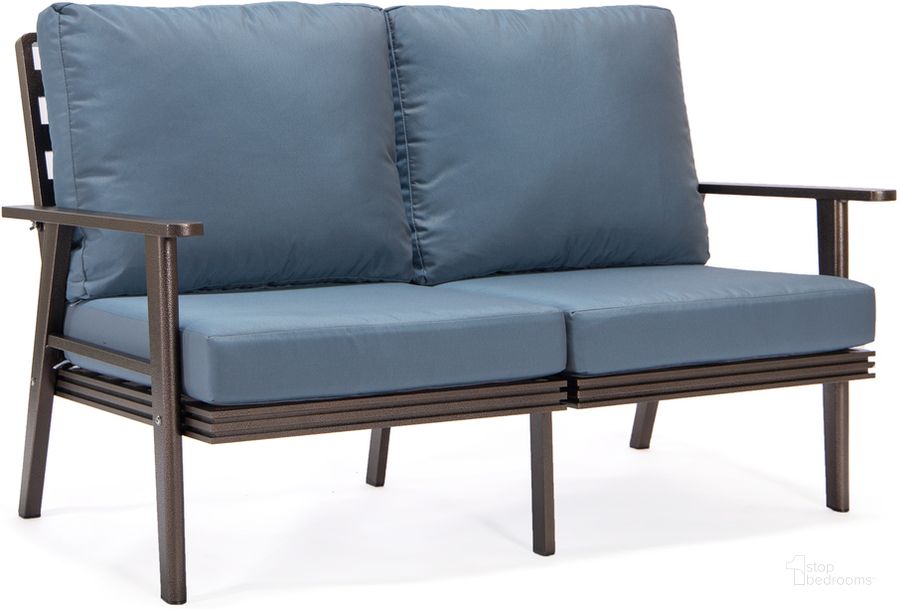 The appearance of Walbrooke Outdoor Patio Loveseat In Navy Blue designed by LeisureMod in the modern / contemporary interior design. This navy blue piece of furniture  was selected by 1StopBedrooms from Walbrooke Collection to add a touch of cosiness and style into your home. Sku: WBR-57-27NBU. Material: Aluminum. Product Type: Outdoor Loveseat. Image1
