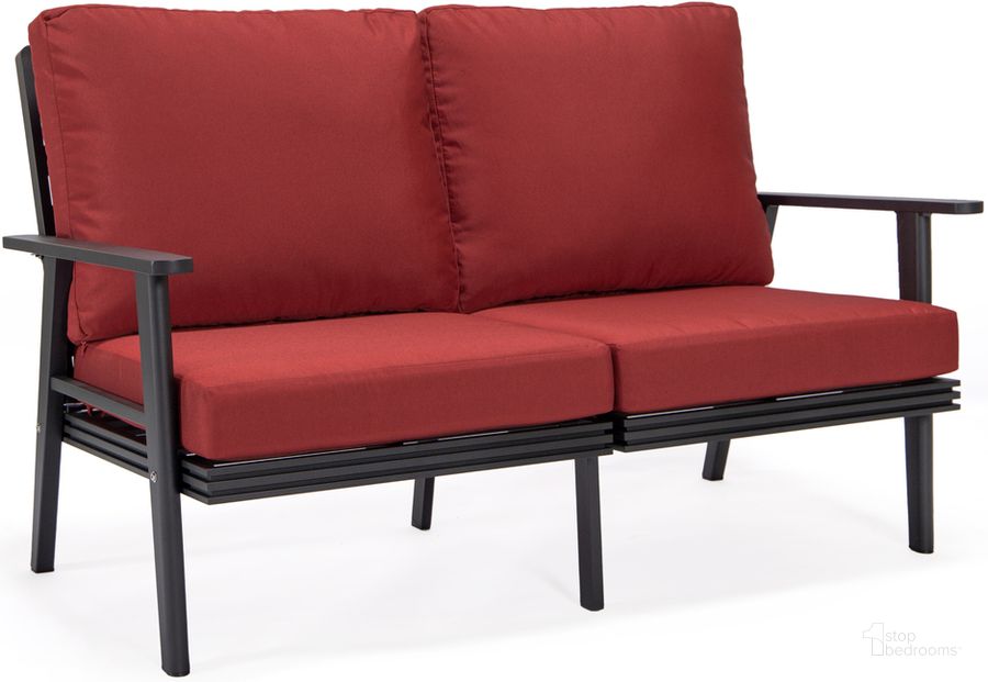 The appearance of Walbrooke Outdoor Patio Loveseat In Red designed by LeisureMod in the modern / contemporary interior design. This red piece of furniture  was selected by 1StopBedrooms from Walbrooke Collection to add a touch of cosiness and style into your home. Sku: WBL-57-27R. Material: Aluminum. Product Type: Outdoor Loveseat. Image1