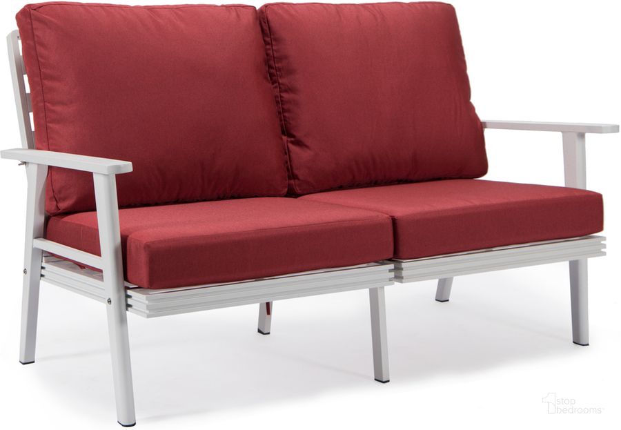 The appearance of Walbrooke Outdoor Patio Loveseat In Red designed by LeisureMod in the modern / contemporary interior design. This red piece of furniture  was selected by 1StopBedrooms from Walbrooke Collection to add a touch of cosiness and style into your home. Sku: WW-57-27R. Material: Aluminum. Product Type: Outdoor Loveseat. Image1
