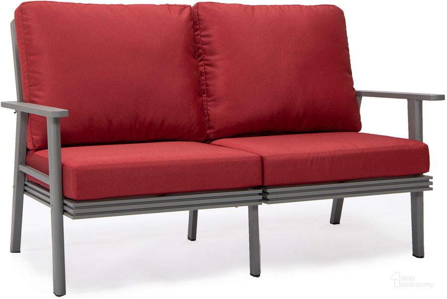 The appearance of Walbrooke Outdoor Patio Loveseat In Red designed by LeisureMod in the modern / contemporary interior design. This red piece of furniture  was selected by 1StopBedrooms from Walbrooke Collection to add a touch of cosiness and style into your home. Sku: WGR-57-27R. Material: Aluminum. Product Type: Outdoor Loveseat. Image1