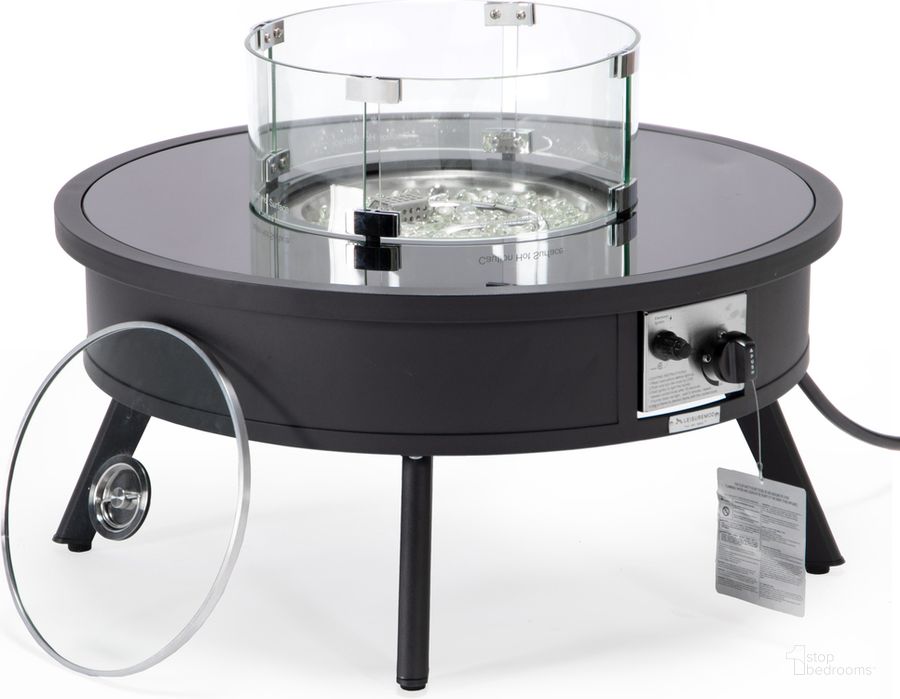 The appearance of Walbrooke Outdoor Patio Round Fire Pit Side Table In Black designed by LeisureMod in the modern / contemporary interior design. This black piece of furniture  was selected by 1StopBedrooms from Walbrooke Collection to add a touch of cosiness and style into your home. Sku: WBL-29-GL. Material: Aluminum. Product Type: Outdoor Accessory. Image1