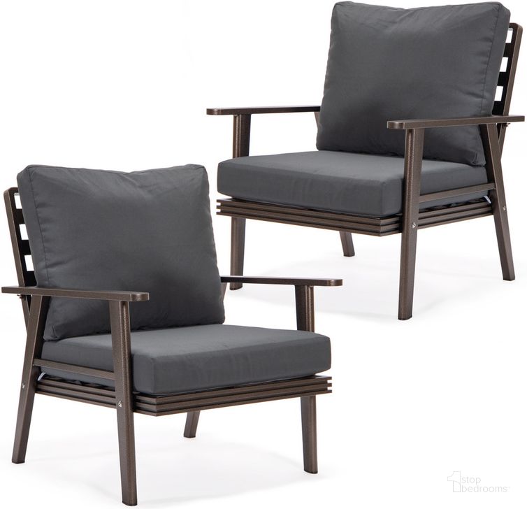 The appearance of Walbrooke Patio Arm Chair Set of 2 In Charcoal designed by LeisureMod in the modern / contemporary interior design. This charcoal piece of furniture  was selected by 1StopBedrooms from Walbrooke Collection to add a touch of cosiness and style into your home. Sku: WBR-31-27CH2. Material: Aluminum. Product Type: Outdoor Chair. Image1