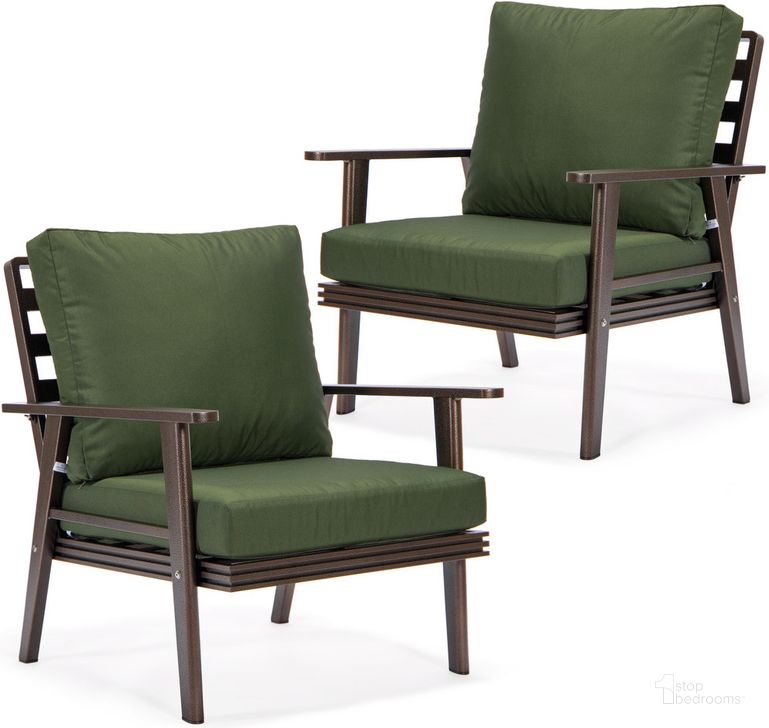The appearance of Walbrooke Patio Arm Chair Set of 2 In Green designed by LeisureMod in the modern / contemporary interior design. This green piece of furniture  was selected by 1StopBedrooms from Walbrooke Collection to add a touch of cosiness and style into your home. Sku: WBR-31-27G2. Material: Aluminum. Product Type: Outdoor Chair. Image1