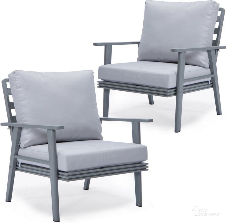The appearance of Walbrooke Patio Arm Chair Set of 2 In Light Grey designed by LeisureMod in the modern / contemporary interior design. This light grey piece of furniture  was selected by 1StopBedrooms from Walbrooke Collection to add a touch of cosiness and style into your home. Sku: WGR-31-27LGR2. Material: Aluminum. Product Type: Outdoor Chair. Image1