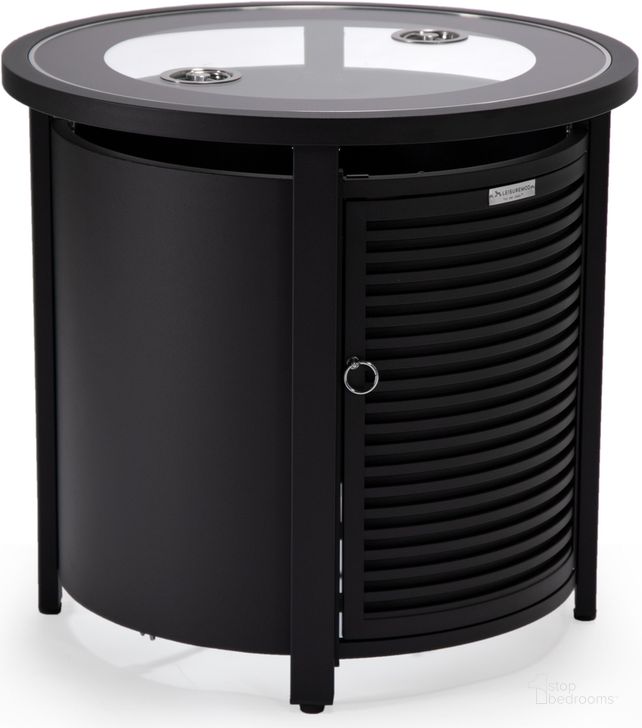 The appearance of Walbrooke Patio Round Tank Holder In Black designed by LeisureMod in the modern / contemporary interior design. This black piece of furniture  was selected by 1StopBedrooms from Walbrooke Collection to add a touch of cosiness and style into your home. Sku: WHS24BL. Material: Aluminum. Product Type: Outdoor Accessory. Image1