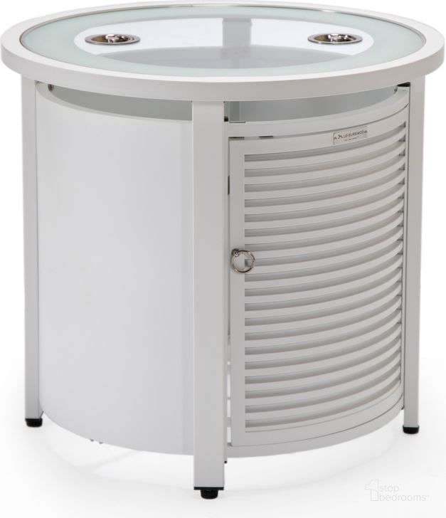The appearance of Walbrooke Patio Round Tank Holder In White designed by LeisureMod in the modern / contemporary interior design. This white piece of furniture  was selected by 1StopBedrooms from Walbrooke Collection to add a touch of cosiness and style into your home. Sku: WHS24W. Material: Aluminum. Product Type: Outdoor Accessory. Image1