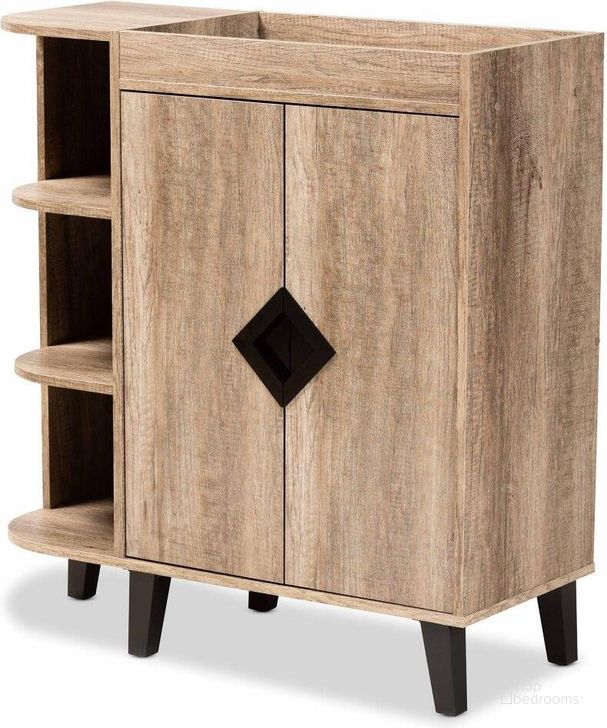 The appearance of Wales Modern and Contemporary Rustic Oak Finished Wood 2-Door Shoe Storage Cabinet with Open Shelves designed by Baxton Studio in the modern / contemporary interior design. This brown piece of furniture  was selected by 1StopBedrooms from Wales Collection to add a touch of cosiness and style into your home. Sku: Wales-Shoe Cabinet-Open Shelf. Material: Wood. Product Type: Shoe Cabinet. Image1
