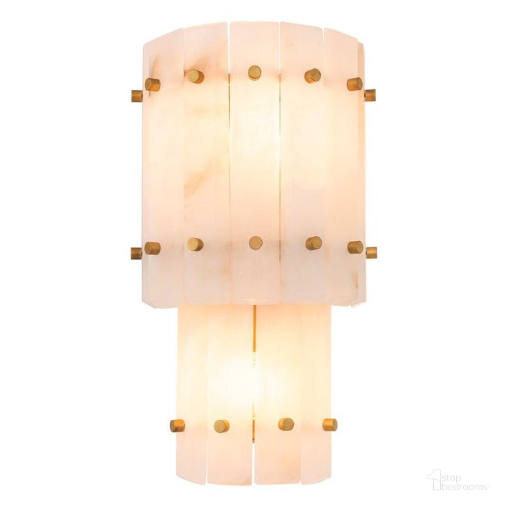 The appearance of Wall Lamp Blason Double Antique Brass Finish Alabaster Ul designed by Eichholtz in the modern / contemporary interior design. This antique brass piece of furniture  was selected by 1StopBedrooms from Blason Collection to add a touch of cosiness and style into your home. Sku: 116698UL. Product Type: Lamp. Material: Alabaster. Image1