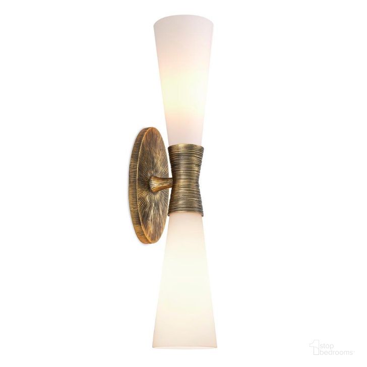 The appearance of Wall Lamp Nolita Double Vintage Brass Finish Ul designed by Eichholtz in the modern / contemporary interior design. This brass piece of furniture  was selected by 1StopBedrooms from Nolita Collection to add a touch of cosiness and style into your home. Sku: 116210UL. Material: Glass. Product Type: Lamp. Image1