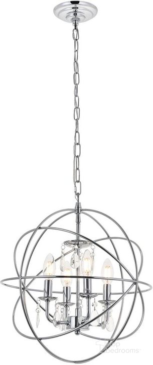 The appearance of Wallace 4 Light Chrome Pendant designed by Elegant Lighting in the transitional interior design. This chrome piece of furniture  was selected by 1StopBedrooms from Wallace Collection to add a touch of cosiness and style into your home. Sku: LD5055D16C. Product Type: Pendant Lighting. Material: Iron. Image1