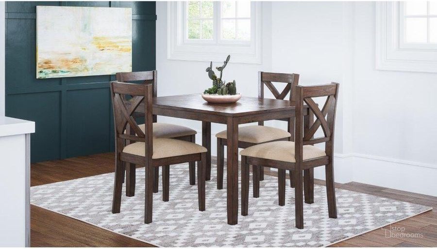 The appearance of Walnut Creek 5 Pack Dining Set Dining Table With 4 Chairs designed by Jofran in the transitional interior design. This walnut piece of furniture  was selected by 1StopBedrooms from Walnut Creek Collection to add a touch of cosiness and style into your home. Sku: 1875. Material: Wood. Product Type: Dining Room Set. Image1