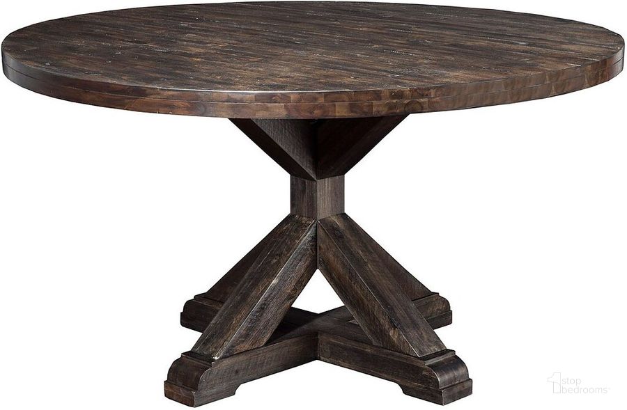 The appearance of Warman Gray Dining Table 0qb2429393 designed by Leisure Living in the rustic / southwestern interior design. This gray piece of furniture  was selected by 1StopBedrooms from Warman Collection to add a touch of cosiness and style into your home. Sku: 1468-25. Table Base Style: Pedestal. Table Top Shape: Round. Material: Wood. Product Type: Dining Table. Size: 54". Image1