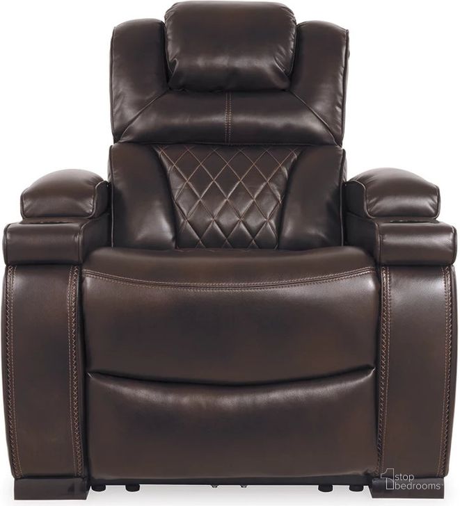 The appearance of Warnerton Power Recliner In Chocolate designed by Signature Design by Ashley in the modern / contemporary interior design. This chocolate piece of furniture  was selected by 1StopBedrooms from Warnerton Collection to add a touch of cosiness and style into your home. Sku: 7540713. Material: Fabric. Product Type: Recliner. Image1