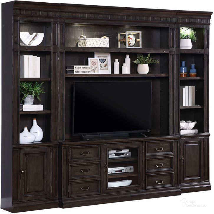 The appearance of Washington Heights 4 Piece Modular Entertainment Wall In Dark Brown designed by Parker House in the transitional interior design. This dark brown piece of furniture  was selected by 1StopBedrooms from Washington Heights Collection to add a touch of cosiness and style into your home. Sku: WAS#405;WAS#412;WAS#420;WAS#420. Product Type: Entertainment Center. Material: Wood Veneer. Image1