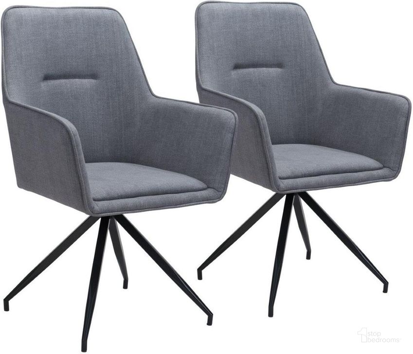 The appearance of Watkins Dining Chair Set of 2 Gray designed by Zuo Modern in the modern / contemporary interior design. This black and grey piece of furniture  was selected by 1StopBedrooms from Watkins Collection to add a touch of cosiness and style into your home. Sku: 101964. Product Type: Dining Chair. Material: Plywood. Image1