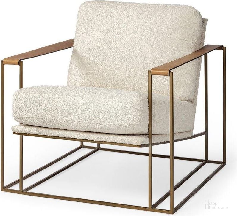 The appearance of Watson Cream Fabric Wrap Gold Metal Frame Accent Chair designed by Mercana in the modern / contemporary interior design. This cream piece of furniture  was selected by 1StopBedrooms from Watson Collection to add a touch of cosiness and style into your home. Sku: 69135. Material: Metal. Product Type: Accent Chair. Image1