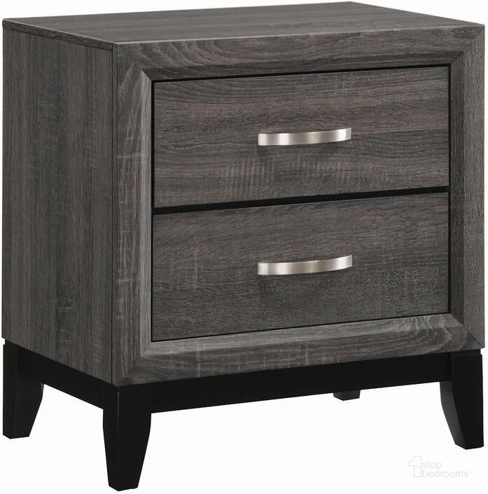 The appearance of Watson Gray Oak And Black Nightstand designed by Coaster in the transitional interior design. This gray piece of furniture  was selected by 1StopBedrooms from Watson Collection to add a touch of cosiness and style into your home. Sku: 212422. Material: Wood. Product Type: Nightstand. Image1