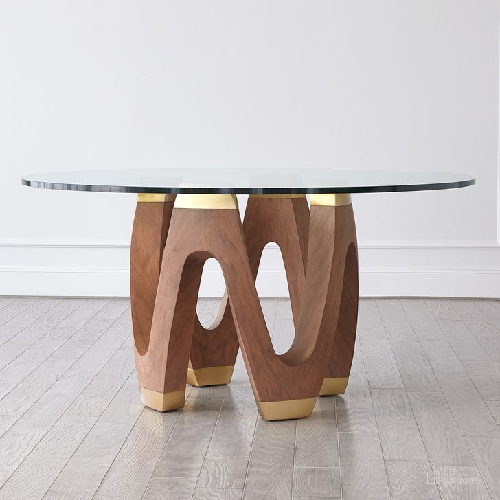 The appearance of Wave Dining Table In Brown designed by Global Views in the modern / contemporary interior design. This brown piece of furniture  was selected by 1StopBedrooms from Wave Collection to add a touch of cosiness and style into your home. Sku: 7.20234. Table Base Style: Trestle. Table Top Shape: Round. Product Type: Dining Table. Material: Stainless Steel. Size: 60". Image1