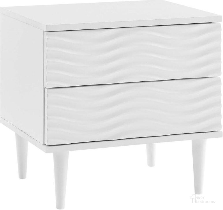 The appearance of Wavelet 2 Drawer Nightstand In White designed by Modway in the modern / contemporary interior design. This white piece of furniture  was selected by 1StopBedrooms from Wavelet Collection to add a touch of cosiness and style into your home. Sku: MOD-7079-WHI. Product Type: Nightstand. Material: MDF. Image1