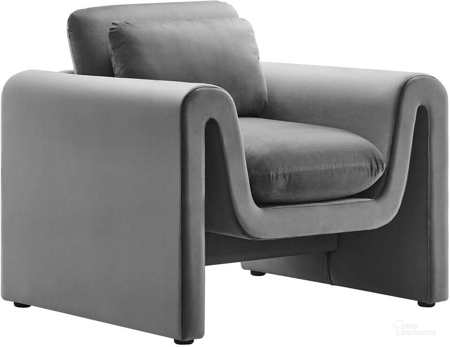 The appearance of Waverly Performance Velvet Armchair In Gray designed by Modway in the modern / contemporary interior design. This gray piece of furniture  was selected by 1StopBedrooms from Waverly Collection to add a touch of cosiness and style into your home. Sku: EEI-6576-GRY. Product Type: Living Room Chair. Material: Plywood. Image1