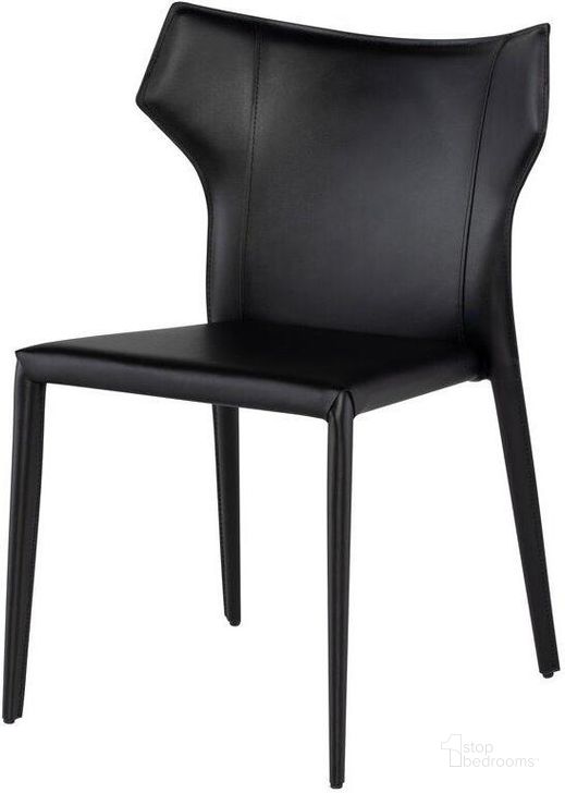 The appearance of Wayne Black Leather Dining Chair designed by Nuevo in the modern / contemporary interior design. This black piece of furniture  was selected by 1StopBedrooms from Wayne Collection to add a touch of cosiness and style into your home. Sku: HGND130. Material: Leather. Product Type: Dining Chair. Image1