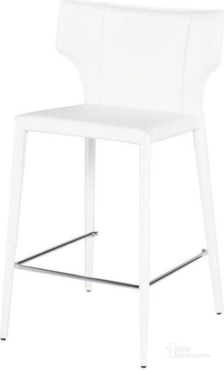 The appearance of Wayne White Counter Stool designed by Nuevo in the modern / contemporary interior design. This white and silver piece of furniture  was selected by 1StopBedrooms from Wayne Collection to add a touch of cosiness and style into your home. Sku: HGND156. Material: Leather. Product Type: Barstool. Image1