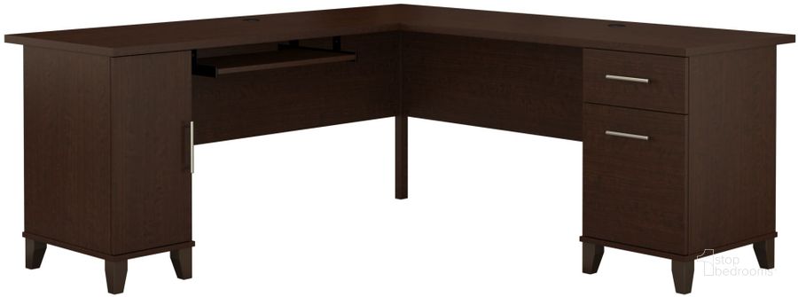 The appearance of Somerset Mocha Cherry 71" L-Desk designed by Bush Furniture in the transitional interior design. This mocha cherry piece of furniture  was selected by 1StopBedrooms from Somerset Collection to add a touch of cosiness and style into your home. Sku: WC81810K. Material: Wood. Product Type: Office Desk. Image1