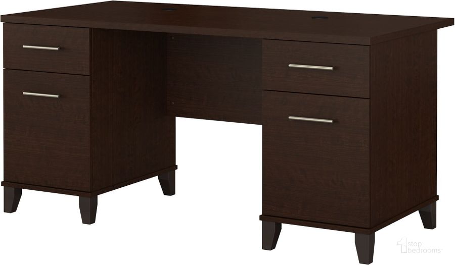 The appearance of Somerset Mocha Cherry 60" Desk designed by Bush Furniture in the transitional interior design. This mocha cherry piece of furniture  was selected by 1StopBedrooms from Somerset Collection to add a touch of cosiness and style into your home. Sku: WC81828K. Material: Wood. Product Type: Writing Desk. Image1