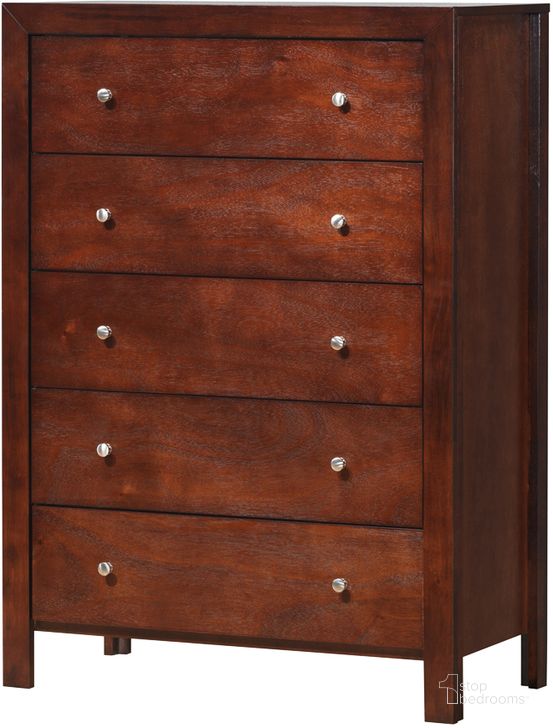 The appearance of Glory Furniture G2400 5 Drawer Chest in Cherry designed by Glory in the traditional interior design. This cherry piece of furniture  was selected by 1StopBedrooms from G2400 Collection to add a touch of cosiness and style into your home. Sku: G2400-CH-Chest. Material: Wood. Product Type: Chest. Image1
