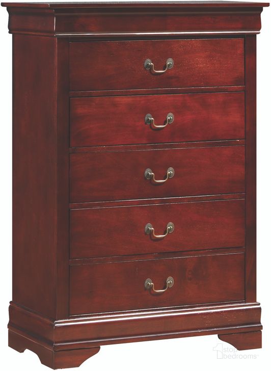 The appearance of Glory Furniture G3100 5 Drawer Chest in Cherry designed by Glory in the traditional interior design. This cherry piece of furniture  was selected by 1StopBedrooms from G3100 Collection to add a touch of cosiness and style into your home. Sku: G3100-CH-Chest. Material: Wood. Product Type: Chest. Image1