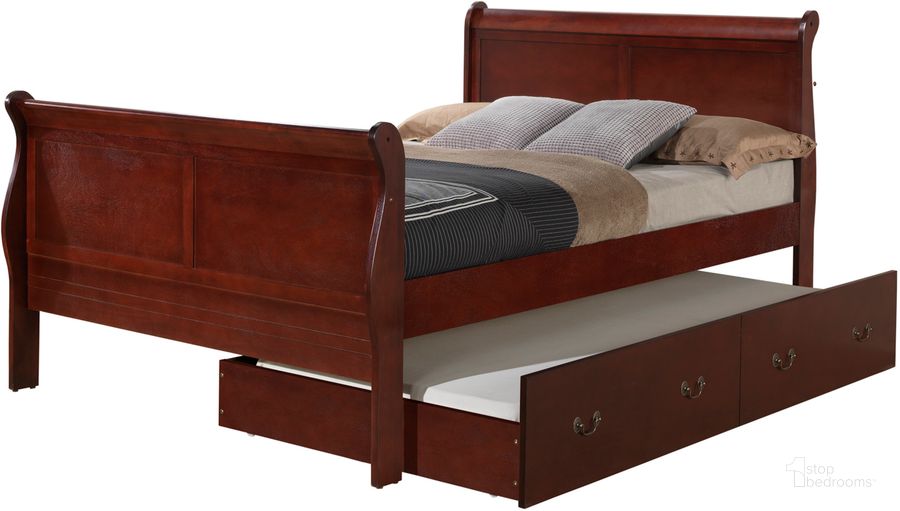 The appearance of Glory Furniture G3100 Full Trundle Bed in Cherry designed by Glory in the traditional interior design. This cherry piece of furniture  was selected by 1StopBedrooms from G3100 Collection to add a touch of cosiness and style into your home. Sku: G3100G-FTB-Full Trundle Bed Headboard & Footboard;G3100G-FTB-Full Trundle Bed Rails;G3100G-FTB-Trundle Bed Frame for Full/Twin;G3100G-FTB-Trundle Bed Boards For Full/Twin. Material: Wood. Bed Size: Full. Product Type: Trundle Bed. Image1