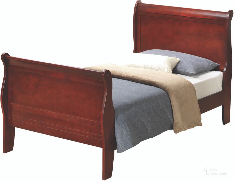The appearance of Glory Furniture G3100 Twin Sleigh Bed in Cherry designed by Glory in the traditional interior design. This cherry piece of furniture  was selected by 1StopBedrooms from G3100 Collection to add a touch of cosiness and style into your home. Sku: G3100A-TB-Twin Bed  Headboard & Footboard;G3100A-TB-Twin Bed  Rails. Bed Type: Sleigh Bed. Material: Wood. Product Type: Sleigh Bed. Bed Size: Twin. Image1