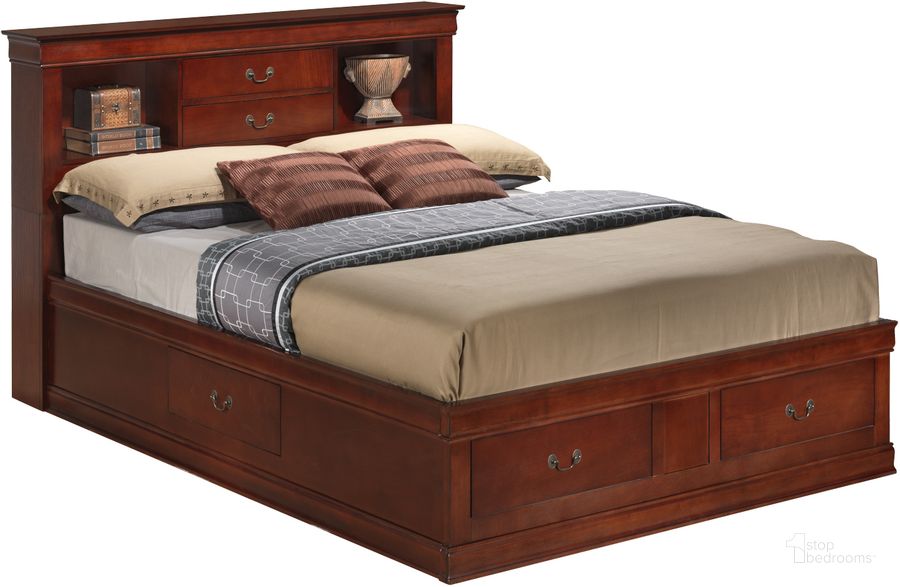 The appearance of Glory Furniture G3100 King Storage Bed in Cherry designed by Glory in the traditional interior design. This cherry piece of furniture  was selected by 1StopBedrooms from G3100 Collection to add a touch of cosiness and style into your home. Sku: G3100B-KSB-King Storage Bed  Headboard;G3100B-KSB-King Storage Bed  Footboard;G3100B-KSB-King Storage Bed  Rails;G3100B-KSB-King Storage Bed  Drawers for Rails;G3100B-KSB-King Storage Bed  Drawers for Footboard. Bed Type: Storage Bed. Material: Wood. Product Type: Storage Bed. Bed Size: King. Image1