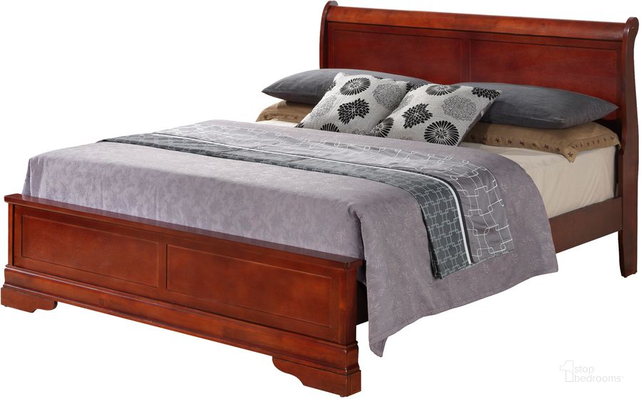 The appearance of Glory Furniture G3100 King Low Profile Bed in Cherry designed by Glory in the traditional interior design. This cherry piece of furniture  was selected by 1StopBedrooms from G3100 Collection to add a touch of cosiness and style into your home. Sku: G3100E-KB3-King  Bed  Headboard;G3100E-KB3-King Bed  Footboard;G3100E-KB3-King Bed  Rails. Bed Type: Sleigh Bed. Material: Wood. Product Type: Sleigh Bed. Bed Size: King. Image1
