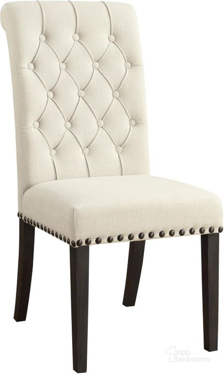 The appearance of Weber Cream Upholstered Side Chair Set of 2 designed by Coaster in the transitional interior design. This cream piece of furniture  was selected by 1StopBedrooms from Weber Collection to add a touch of cosiness and style into your home. Sku: 107286. Material: Fabric. Product Type: Side Chair. Image1