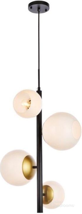 The appearance of Wells 18 Inch Pendant In Black And Brass With White Shade designed by Elegant Lighting in the transitional interior design. This brass and black piece of furniture  was selected by 1StopBedrooms from Wells Collection to add a touch of cosiness and style into your home. Sku: LD655D18BRK. Product Type: Pendant Lighting. Material: Iron. Image1