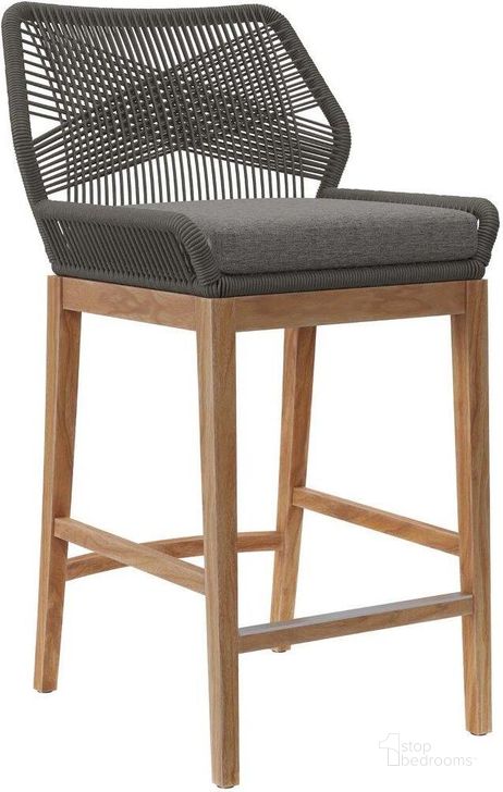 The appearance of Wellspring Outdoor Patio Teak Wood Barstool In Gray Graphite designed by Modway in the transitional interior design. This grey and graphite piece of furniture  was selected by 1StopBedrooms from Wellspring Collection to add a touch of cosiness and style into your home. Sku: EEI-5746-GRY-GPH. Material: Wood. Product Type: Outdoor Bar Furniture. Image1