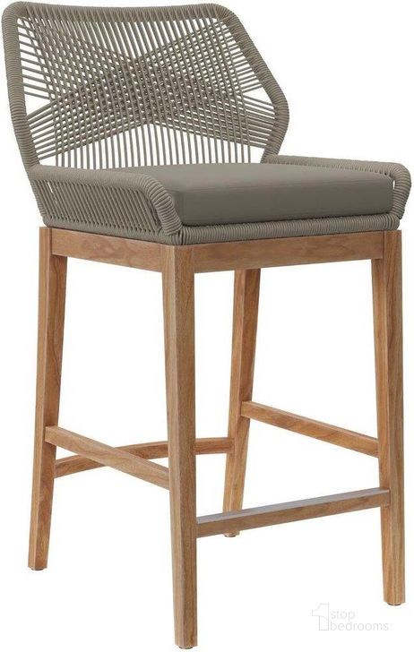The appearance of Wellspring Outdoor Patio Teak Wood Barstool In Light Gray Greige designed by Modway in the transitional interior design. This light gray piece of furniture  was selected by 1StopBedrooms from Wellspring Collection to add a touch of cosiness and style into your home. Sku: EEI-5746-LGR-GRG. Material: Wood. Product Type: Outdoor Bar Furniture. Image1