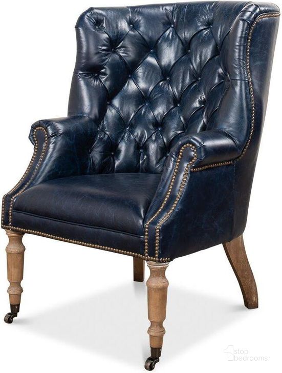 The appearance of Welsh Blue Leather Chair designed by Sarreid in the transitional interior design. This blue piece of furniture  was selected by 1StopBedrooms from Welsh Collection to add a touch of cosiness and style into your home. Sku: 29727. Product Type: Living Room Chair. Image1