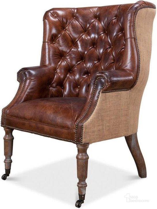 The appearance of Welsh Brown Leather And Jute Chair designed by Sarreid in the traditional interior design. This jute piece of furniture  was selected by 1StopBedrooms from Welsh Collection to add a touch of cosiness and style into your home. Sku: 29731. Product Type: Living Room Chair. Image1