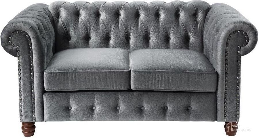 The appearance of Welwyn Dark Gray Loveseat designed by Homelegance in the modern / contemporary interior design. This gray piece of furniture  was selected by 1StopBedrooms from Welwyn Collection to add a touch of cosiness and style into your home. Sku: 9326DG-2. Product Type: Loveseat. Material: Velvet. Image1