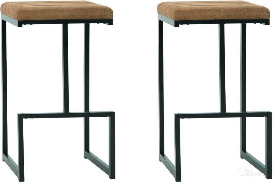 The appearance of Wentwood Caramel/Black Barstool Set of 2 0qd24488688 designed by FineForm in the modern / contemporary interior design. This caramel/black piece of furniture  was selected by 1StopBedrooms from Wentwood Collection to add a touch of cosiness and style into your home. Sku: D109-230. Material: Leather Match. Product Type: Barstool. Image1