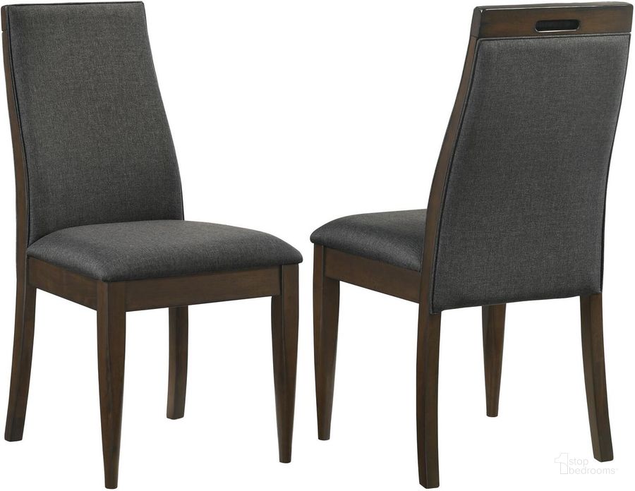 The appearance of Wes Upholstered Side Chair Set Of 2 Grey and Dark Walnut designed by Coaster in the modern / contemporary interior design. This grey piece of furniture  was selected by 1StopBedrooms from Wes Collection to add a touch of cosiness and style into your home. Sku: 115272. Material: Fabric. Product Type: Side Chair. Image1