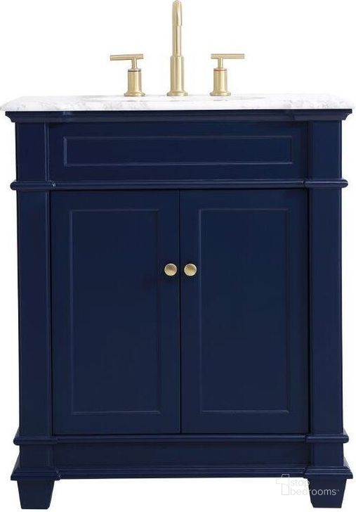 The appearance of Wesley 30 Inch Single Bathroom Vanity Set In Blue designed by Elegant Lighting in the transitional interior design. This blue piece of furniture  was selected by 1StopBedrooms from Wesley Collection to add a touch of cosiness and style into your home. Sku: VF50030BL. Material: Wood. Product Type: Bathroom Vanity. Image1