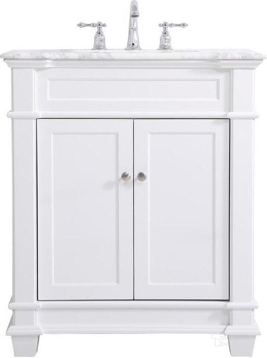 The appearance of Wesley 30 Inch Single Bathroom Vanity Set In White designed by Elegant Lighting in the transitional interior design. This white piece of furniture  was selected by 1StopBedrooms from Wesley Collection to add a touch of cosiness and style into your home. Sku: VF50030WH. Material: Wood. Product Type: Bathroom Vanity. Image1