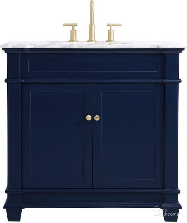 The appearance of Wesley 36 Inch Single Bathroom Vanity Set In Blue designed by Elegant Lighting in the transitional interior design. This blue piece of furniture  was selected by 1StopBedrooms from Wesley Collection to add a touch of cosiness and style into your home. Sku: VF50036BL. Material: Wood. Product Type: Bathroom Vanity. Image1