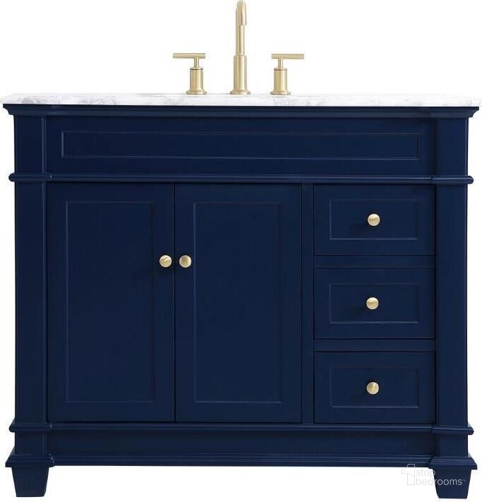 The appearance of Wesley 42 Inch Single Bathroom Vanity Set In Blue designed by Elegant Lighting in the transitional interior design. This blue piece of furniture  was selected by 1StopBedrooms from Wesley Collection to add a touch of cosiness and style into your home. Sku: VF50042BL. Material: Wood. Product Type: Bathroom Vanity. Image1