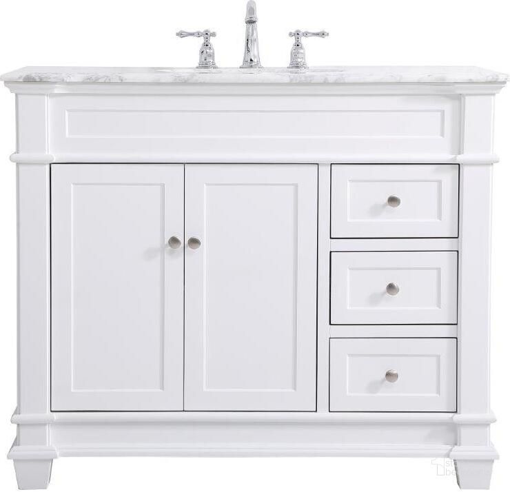 The appearance of Wesley 42 Inch Single Bathroom Vanity Set In White designed by Elegant Lighting in the transitional interior design. This white piece of furniture  was selected by 1StopBedrooms from Wesley Collection to add a touch of cosiness and style into your home. Sku: VF50042WH. Material: Wood. Product Type: Bathroom Vanity. Image1