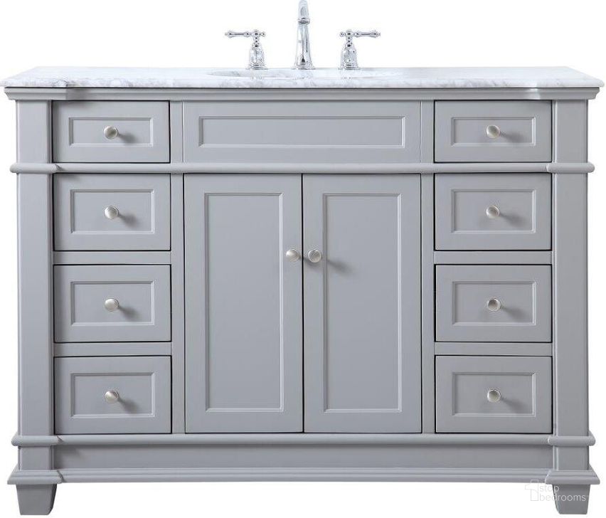 The appearance of Wesley 48 Inch Single Bathroom Vanity Set In Grey designed by Elegant Lighting in the transitional interior design. This grey piece of furniture  was selected by 1StopBedrooms from Wesley Collection to add a touch of cosiness and style into your home. Sku: VF50048GR. Material: Wood. Product Type: Bathroom Vanity. Image1