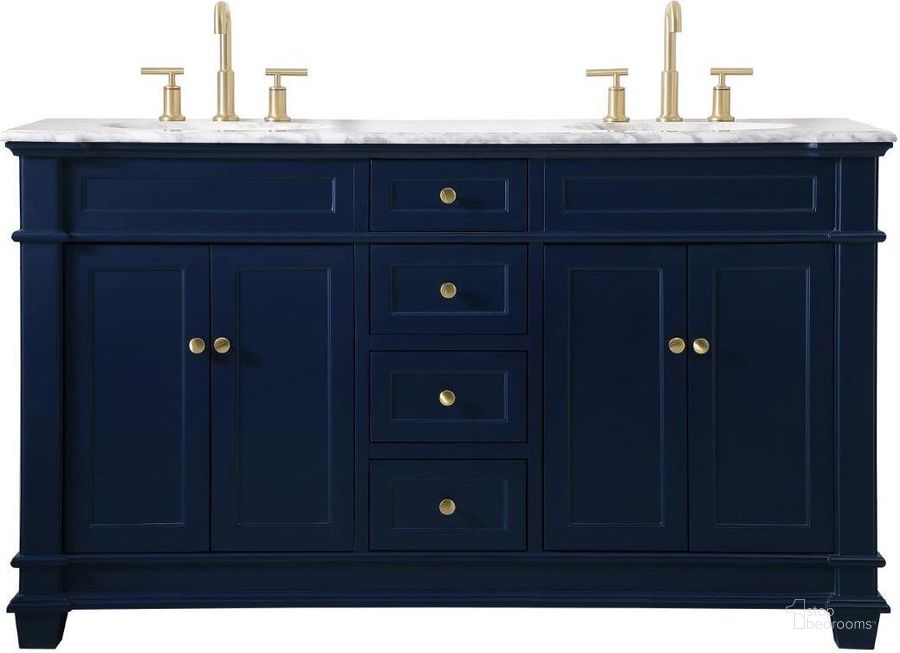 The appearance of Wesley 60 Inch Double Bathroom Vanity Set In Blue designed by Elegant Lighting in the transitional interior design. This blue piece of furniture  was selected by 1StopBedrooms from Wesley Collection to add a touch of cosiness and style into your home. Sku: VF50060DBL. Material: Wood. Product Type: Bathroom Vanity. Image1